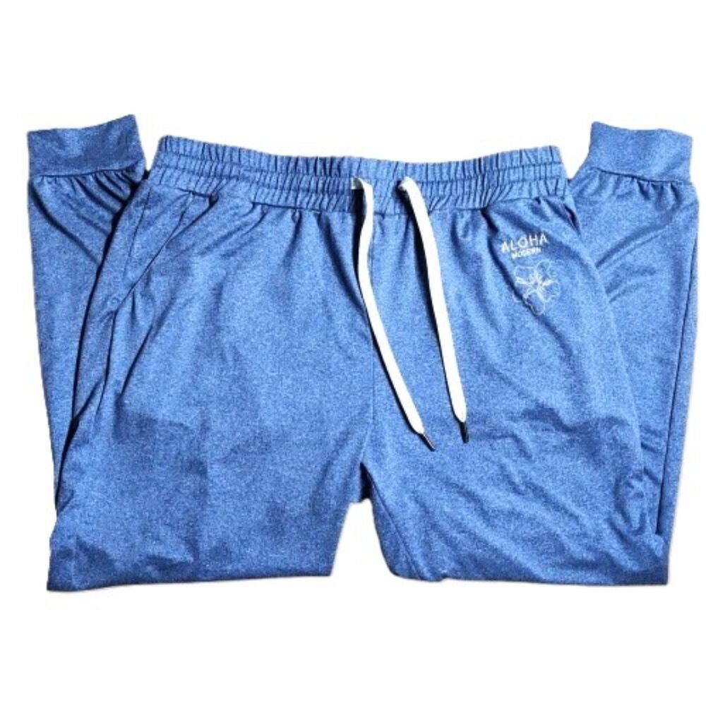 Aloha Modern Jogger Pants M/L Blue Lounge Cuffed Elastic Waist Drawstring